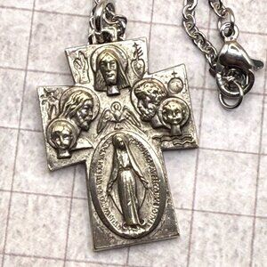 Vintage Religious Catholic Medal Cross Necklace Virgin Mary Jesus Saints Silver